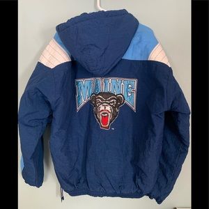 Vintage University of Maine Black Bears Mens Pullover Quilted Lined Jacket Large